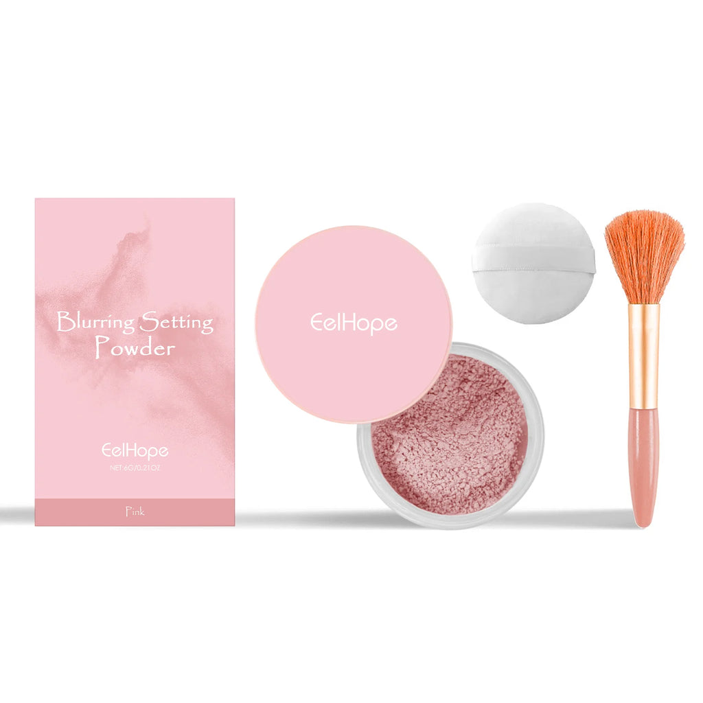 Eelhope Blurring Setting Powder – Matte Oil Control 6g Loose Setting Powder Oasis Select Pink with Brush