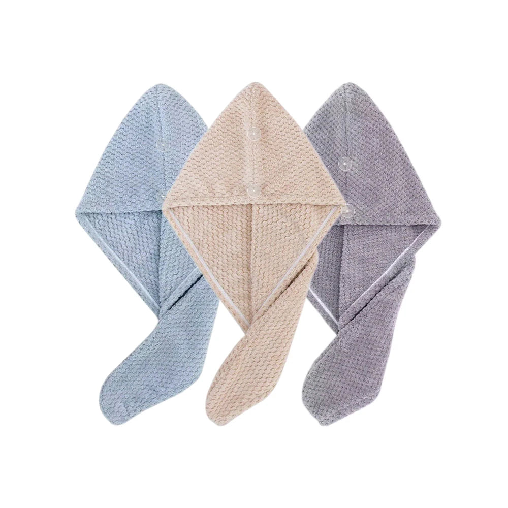 Absorbent Hair Towel Wrap with Button Closure – 9.8"×25.5"