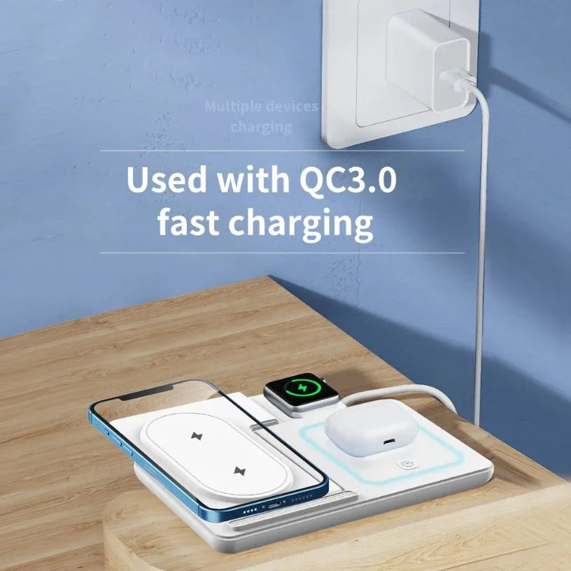 Foldable 3 In 1 Night LED Light Wireless Charger Quick Charging Dock For iPhone 16-12 Pro Samsung Apple Watch 2-8 SE Airpods Pro Oasis Select