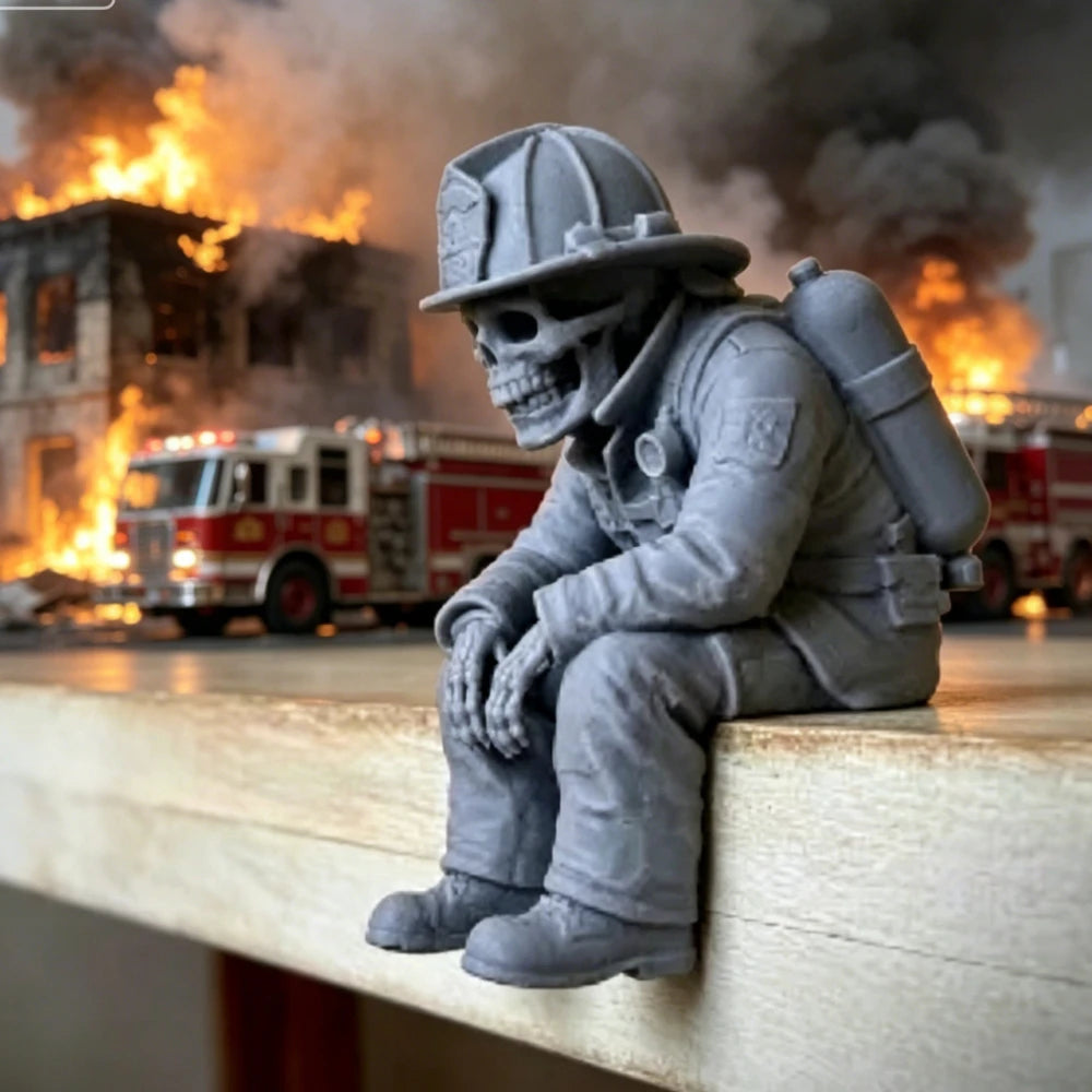Spooky Skeleton Firefighter Shelf Decor Miniature Sitting Figurines Ornaments for Desktop Mantel & Halloween Displays Home Decor Oasis Select