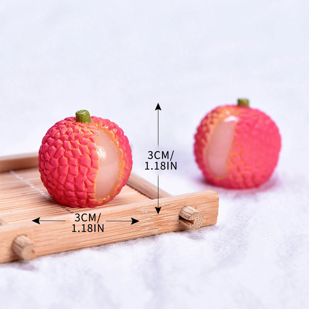 Miniature Resin Fruit Figurines – Litchi & Strawberry Desk Decor Miniature Figurine Oasis Select
