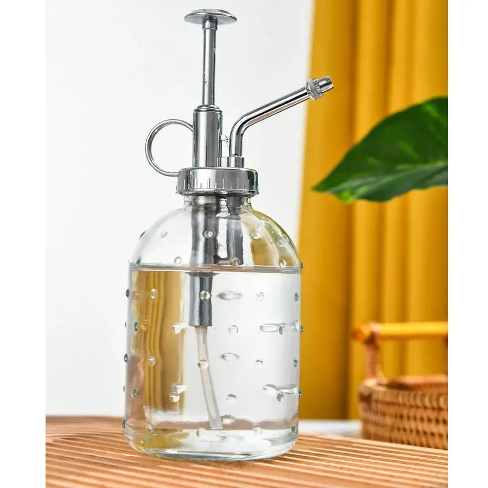 Push-type Glass Spray Bottle Rain Drop Hand Pressure Garden Watering Can Leak-proof Non-slip Bottom Clear Flower Sprayer Oasis Select