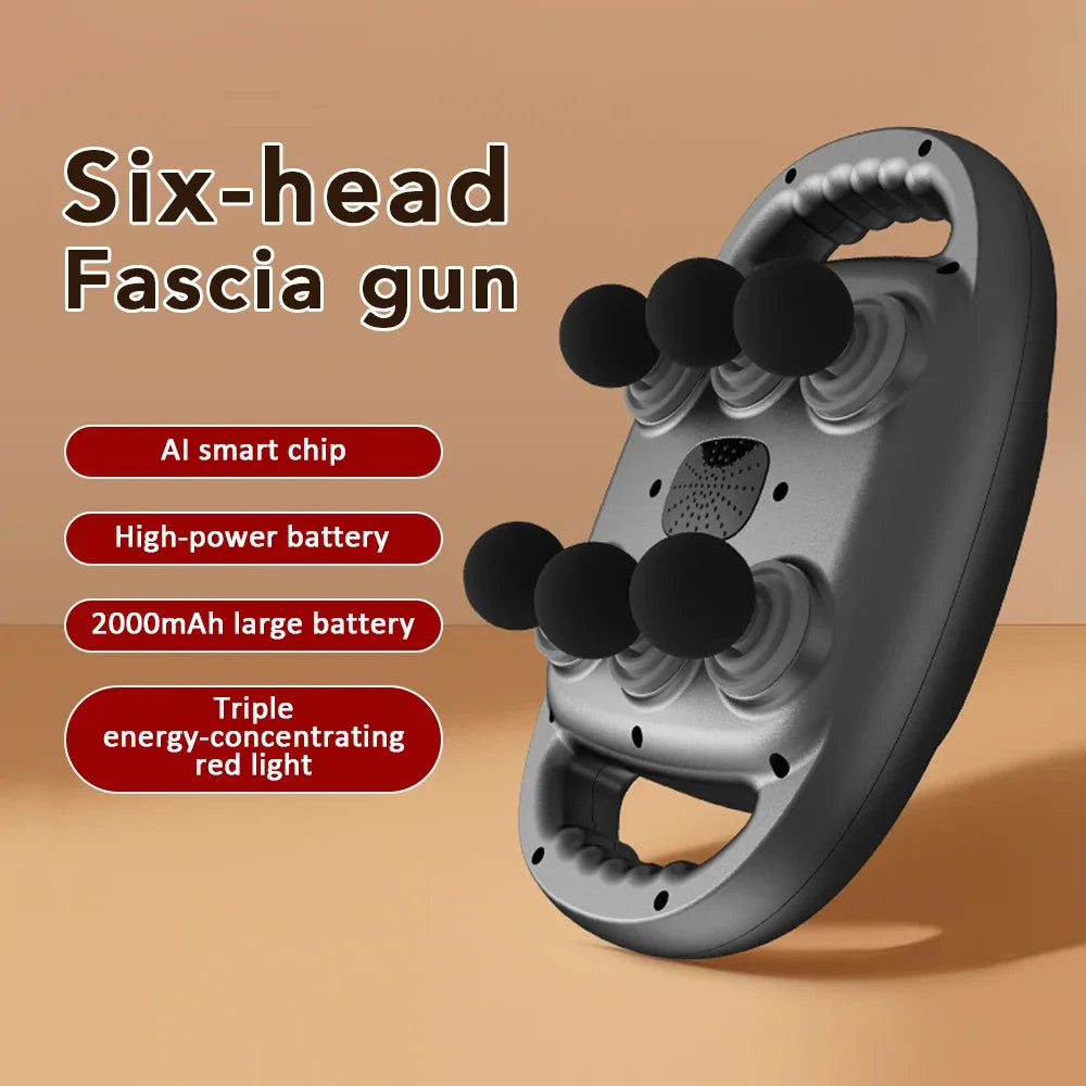 Electric Fascia Massage Gun – 6 Heads, 9 Modes & Red Light