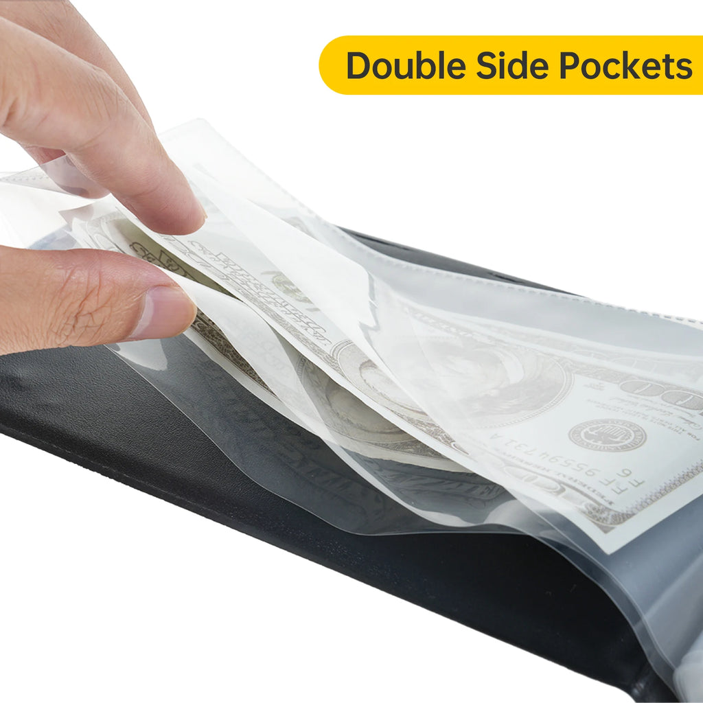 40 Pockets Banknote Currency Collecting Album 20 Sheets Clear Dollar Bill Holders World Money PU Leather Hard Cover Storage Oasis Select