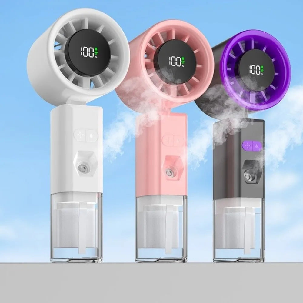 Portable Handheld Spray Fan USB Rechargeable High-speed Water Spray Mist Fan Strong Wind Fine Mist Function Foldable Small Fan Oasis Select