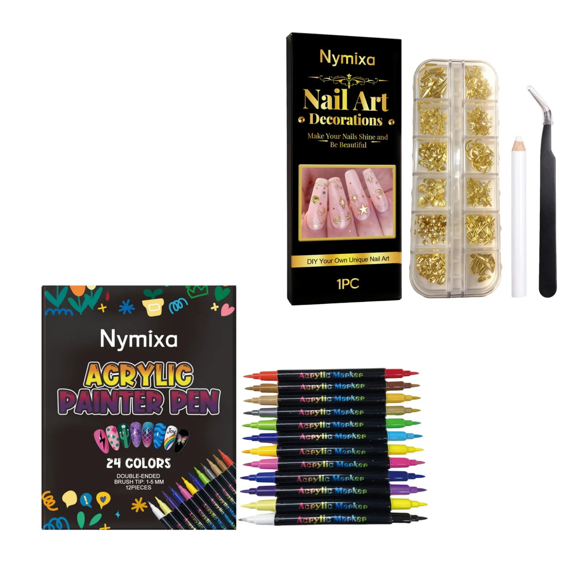 Nymixa DIY Nail Art Kit – 12 Color Pens & Glitter Decorations Nail Art Kit Oasis Select Nail Art Kit