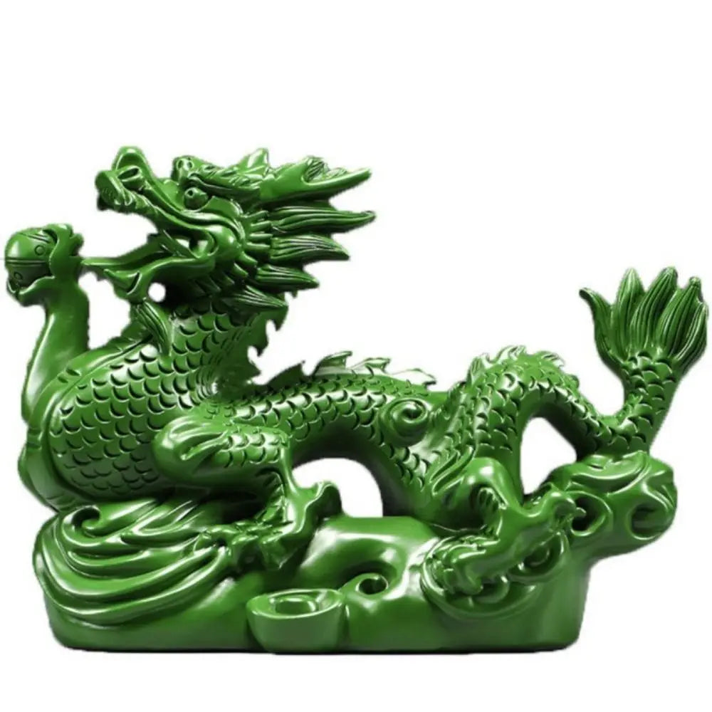 4 inches Wooden Chinese Feng Shui Dragon Statue for Office Home Tabletop Decor Fortune 2024 New Year Decoration Ornaments Oasis Select Green