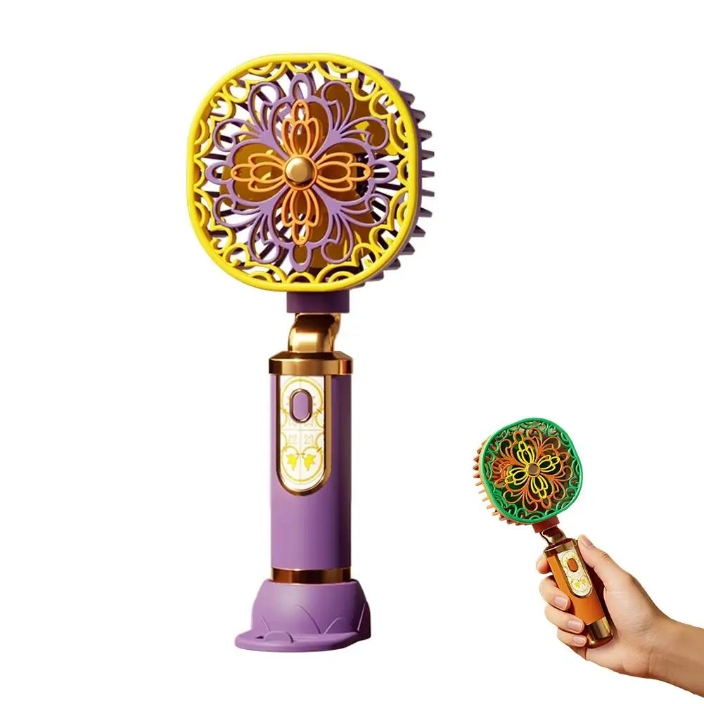 Vintage Handheld Fan Portable USB Rechargeable Mini Fan 3-Speed Desktop Fan with Phone Stand Cooling Summer Gadget Oasis Select Purple