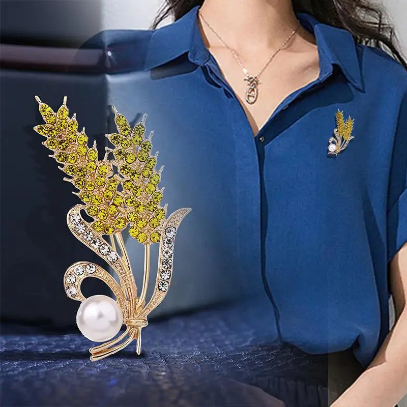 NEW Trendy Crystal Ear of Wheat Brooches for Women Luxury Rhinestones Pins Shirt Dress Accessories Casual Jewelry Oasis Select