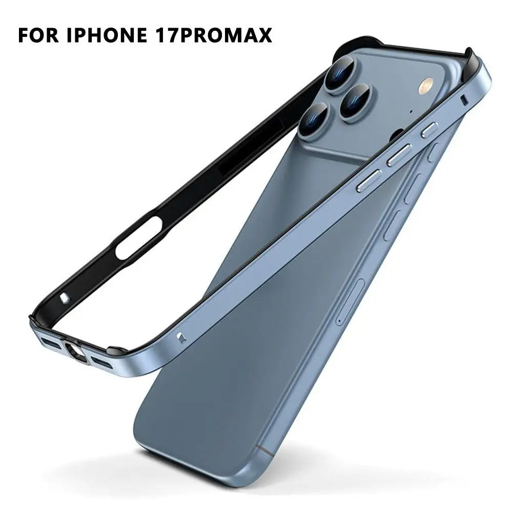 Luxury Alloy Metal Bumper Phone Case For iPhone 17 Air 17 Pro Max 17 Pro Silicone Lining Corner Pads Anti Collision Frame Oasis Select blue 17 pro max