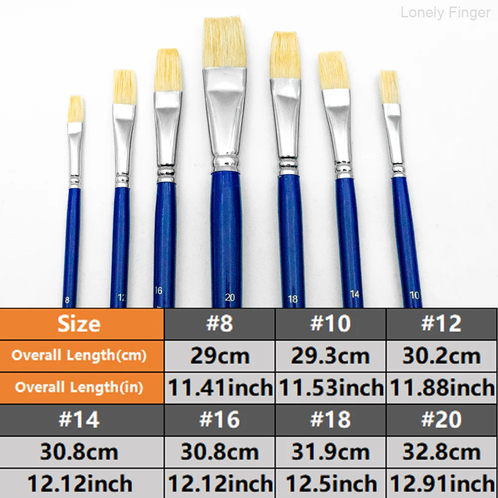 Professional Hog Bristle Flat Oil Paint Brushes Set, 7pcs Wooden Handle Hog Bristle Acrylic Paint Brush, Great for Oil and Acryl Oasis Select