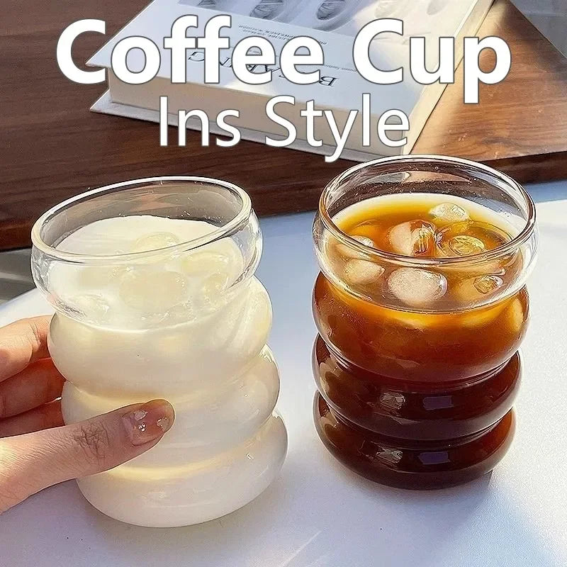 2/3PCS Beverage Glasses Wave Shape Vintage Glass Cups Ripple Threaded Cold Drink Coffee Cup for Milk Juice Champagne Cocktail Oasis Select