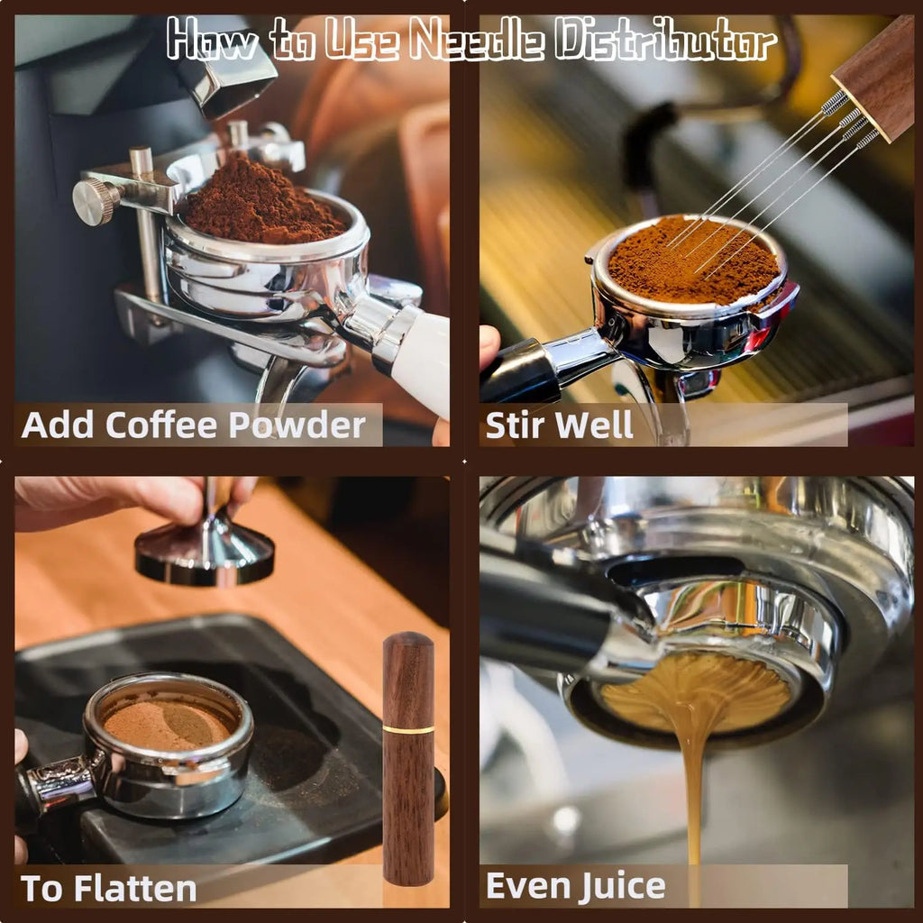 6-Needle Espresso Distribution Tool – Coffee powder distributor, 0.4mm Pins to Break Up Clumps & Prevent Channeling, Wood Handle Oasis Select