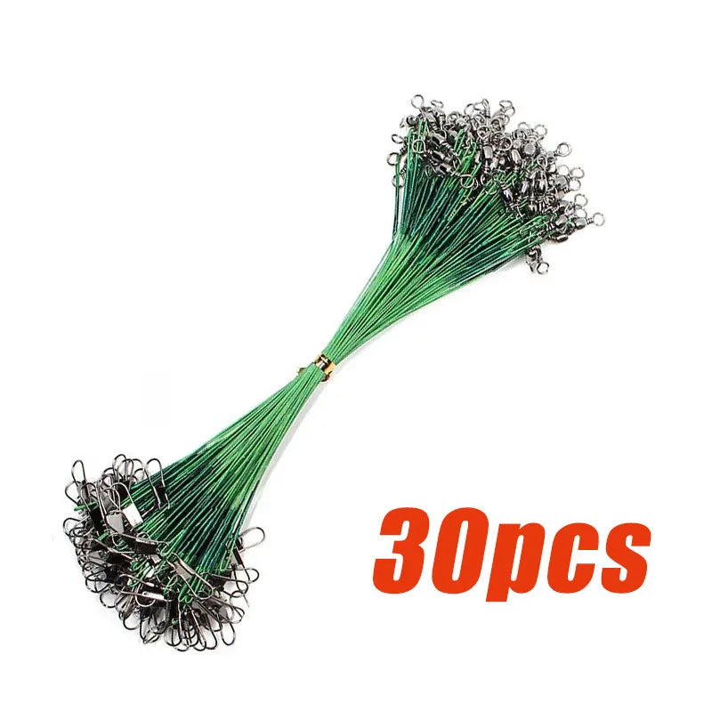 10-50pcs Anti Bite Steel Fishing Line Steel Wire Leader With Swivel Fishing Accessory Lead Core Leash Fishing Wire 15cm 20cm Oasis Select 30pcs-Green 20cm