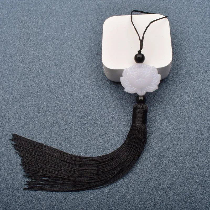 1 Pcs White jade lotus Fringe Trim Bookmark Silk Tassels Pendant DIY Sewing Curtains Accessories Clothes Bag Craft Supplies Oasis Select black 1 PCS