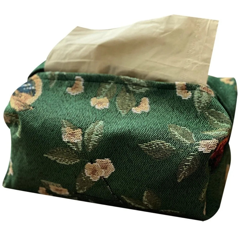 New Flower Pattern Tissue Bag Jacquard Polyester Tissue Storage Box Household Foldable Napkin Holder Oasis Select