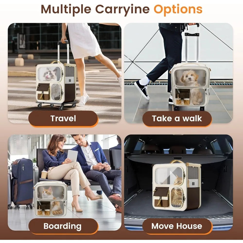 Durable Foldable Rolling Cat Carrier with Wheels for Large Cats Small Dogs Up To 25 LBS Travel Walking Camping Handbag Dog Bag Oasis Select