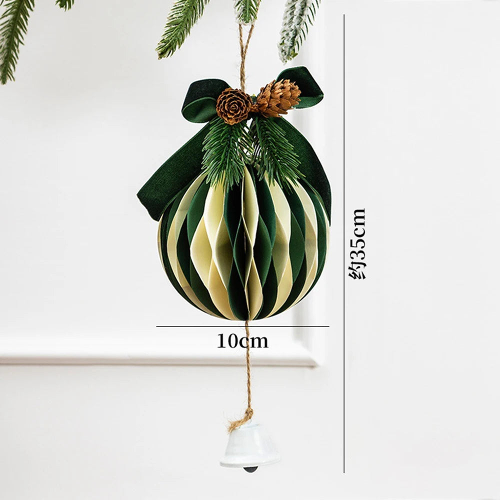 Christmas Honeycomb Bell Ornament – Paper & Velvet Hanging Decor