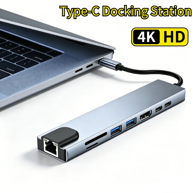 USB C HUB 8in1 Type C 3.0 to HDMI-compatible Docking Station PD Fast Charge 4K HDMI Adapter Splitter For MacBook Phone Computer Oasis Select