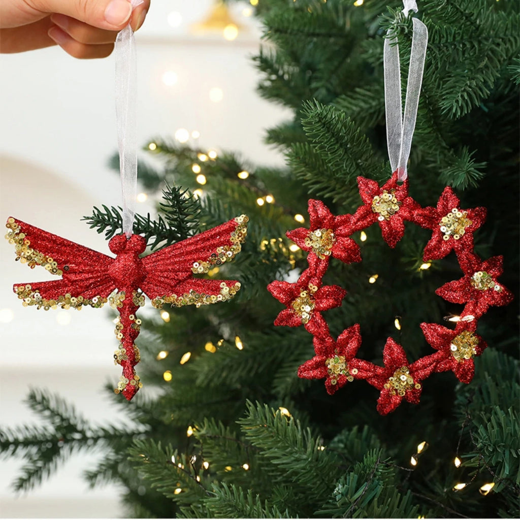 Red Glitter Christmas Pendant with Gold Sequins | Tree Ornament