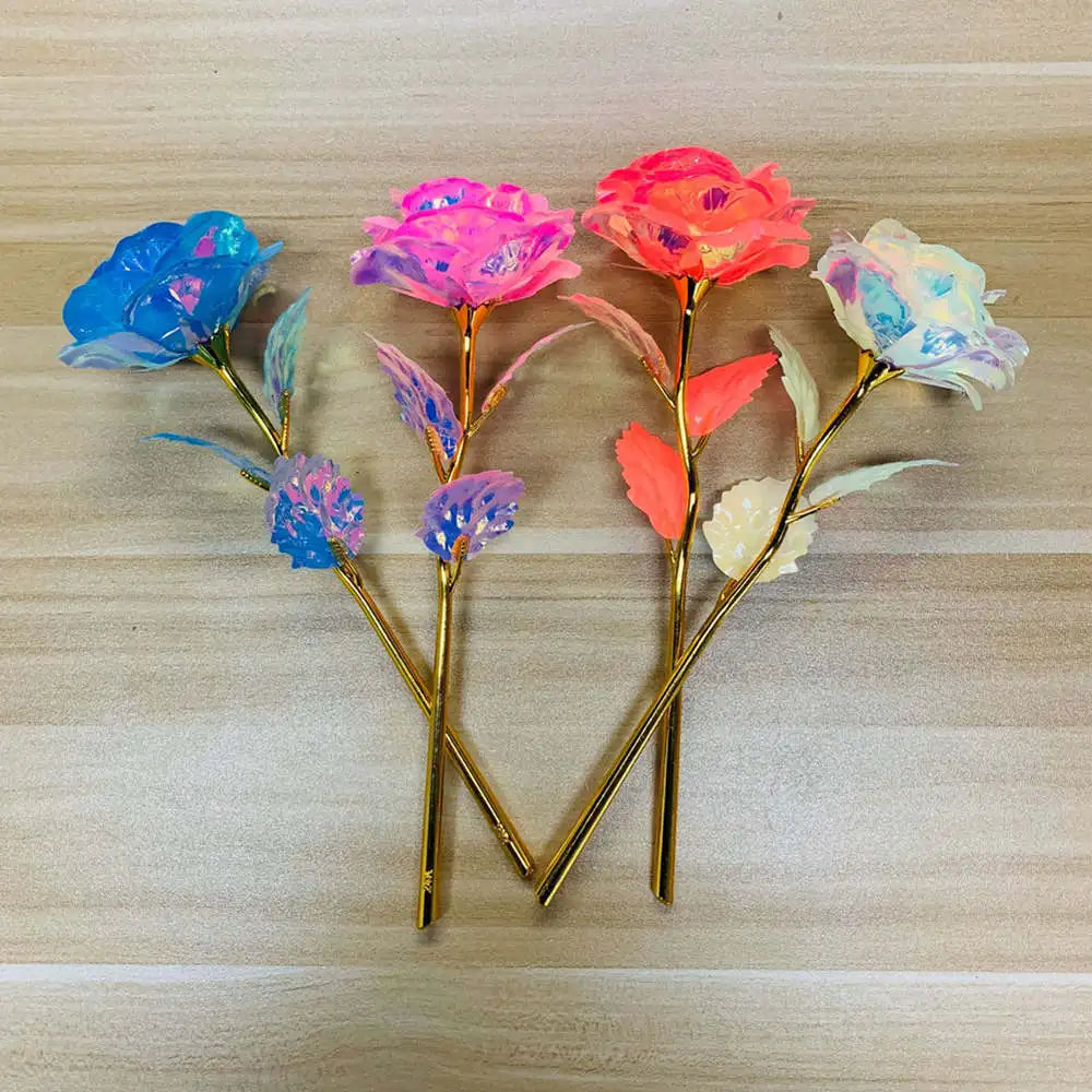 2024 Luminous Rose Valentine's Day Present Gifts Eternal Rose Flower Simulation 24k Gold Foil Rose Mother's Day Gifts Oasis Select