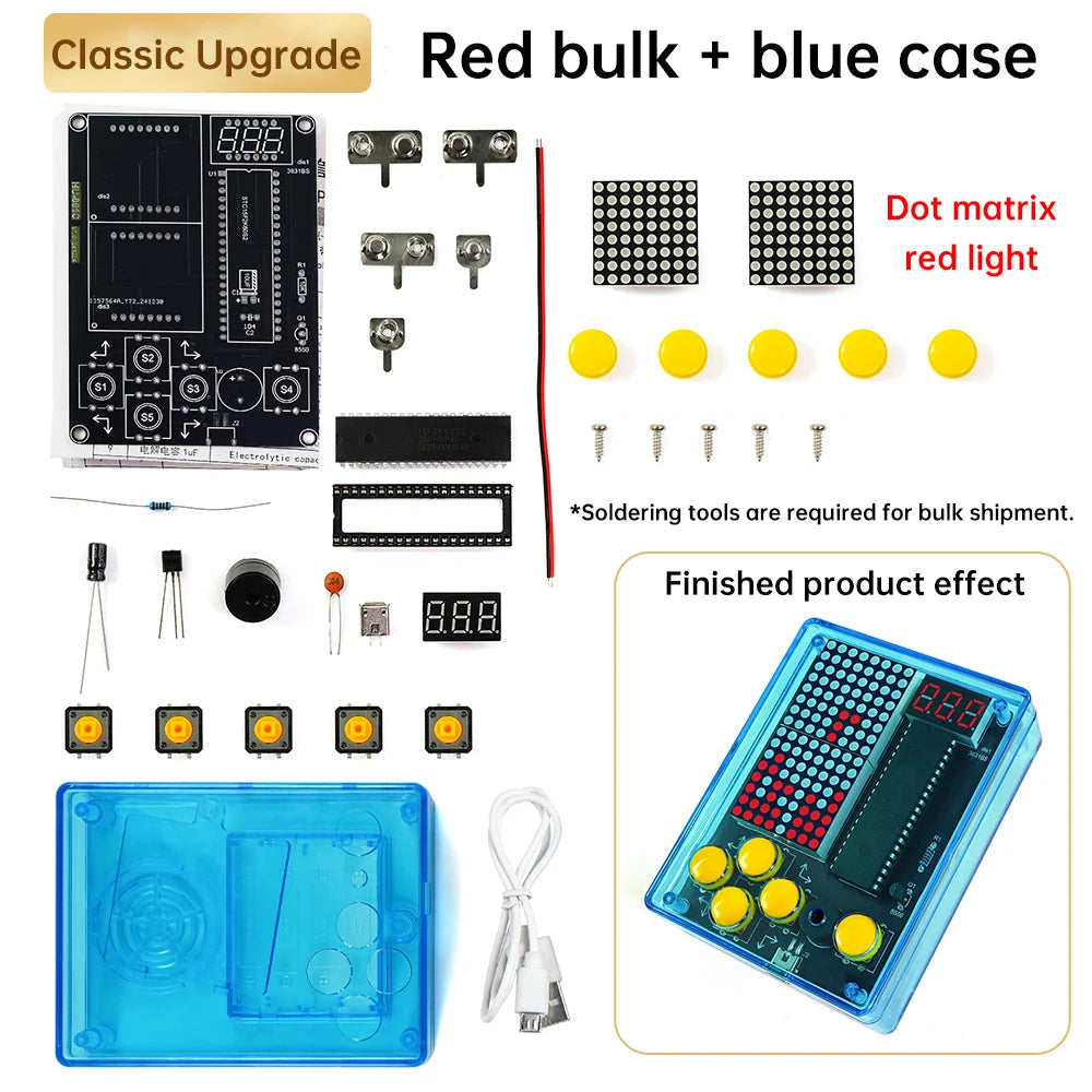 DIY Pixel Game Console Production Parts DIY Brazing Project Game Kit 51 Single Chip Game Console with Acrylic Shell USB Cable Oasis Select Red light