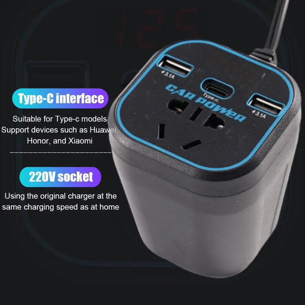 200W Car Power Inverter 12V/24V to 110–220V with USB-C Fast Charge Car Power Inverter Oasis Select
