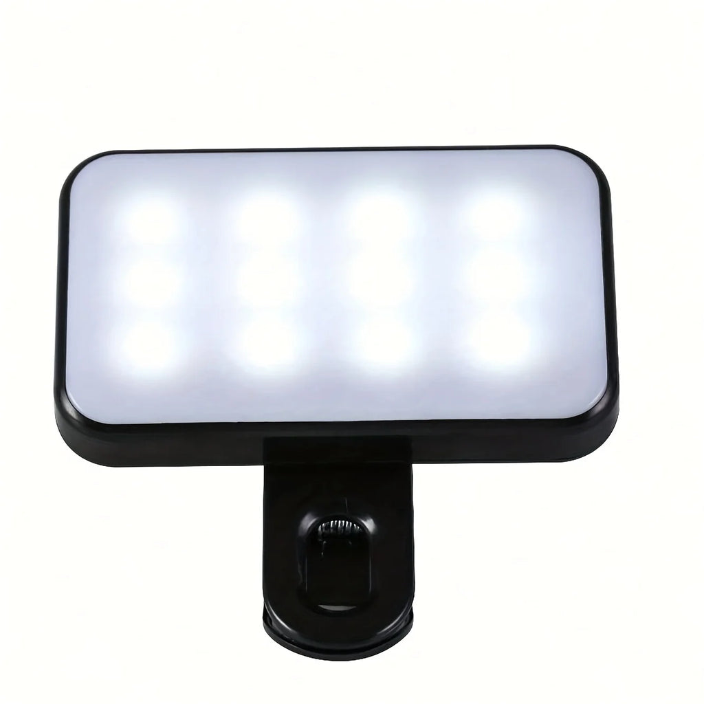 Mini LED Selfie Fill Light Clip-On Rechargeable with 3 Color Modes Adjustable Brightness for Mobile Phones Computers Photography Oasis Select black