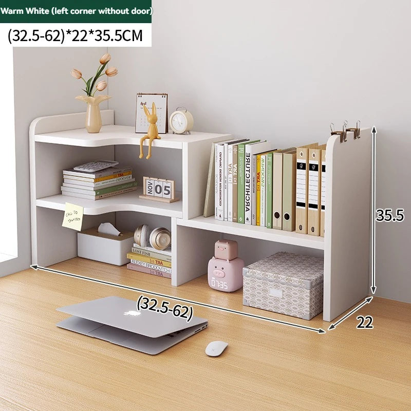 Bookshelf Office Desktop Storage Shelves Multi layer Scalable Shelves Student Desk Storage Boxes Small Bookcases Oasis Select white30-60-E