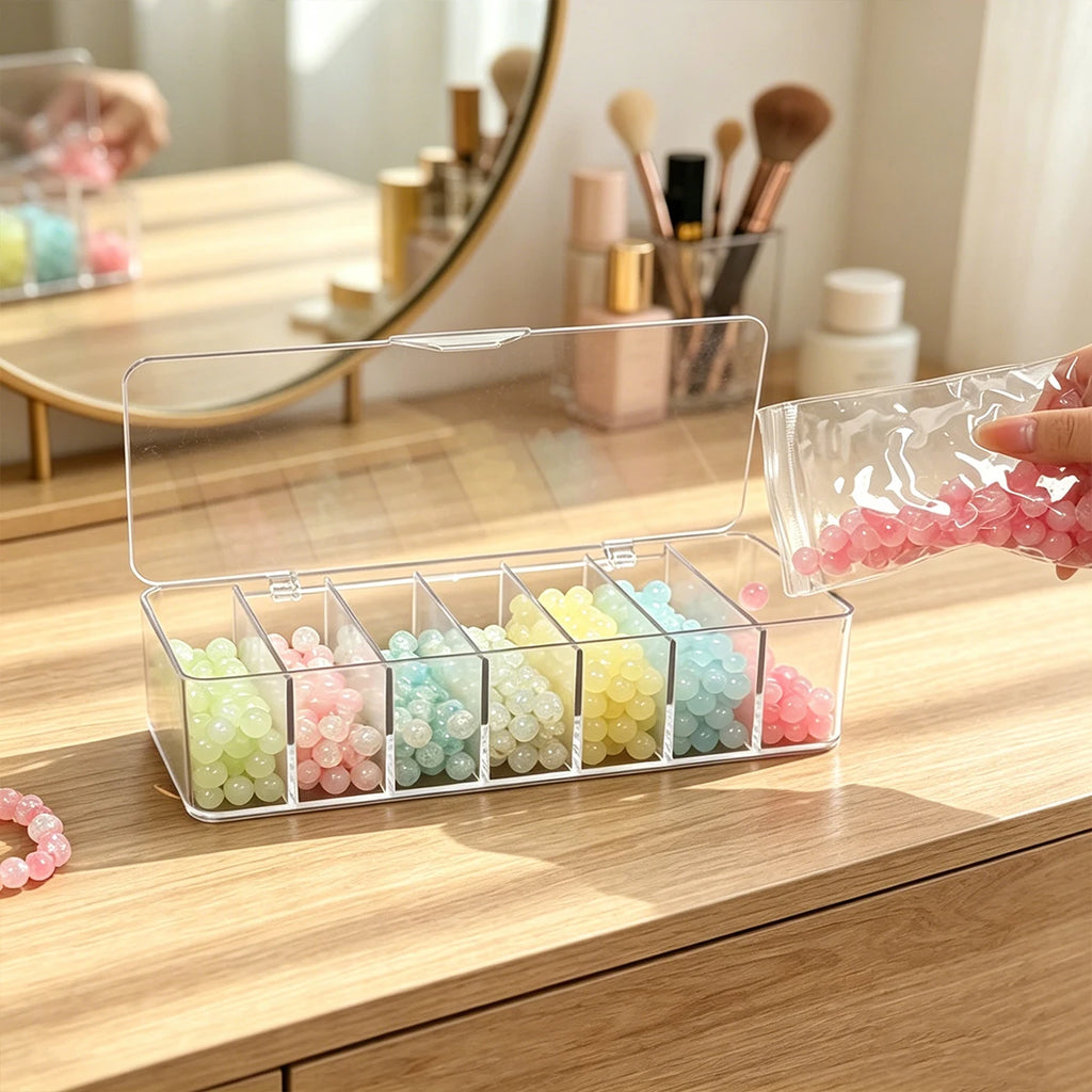 1pc transparent flip cover 8-grid bead storage box, desktop stackable partition bracelet earring ring storage box Oasis Select