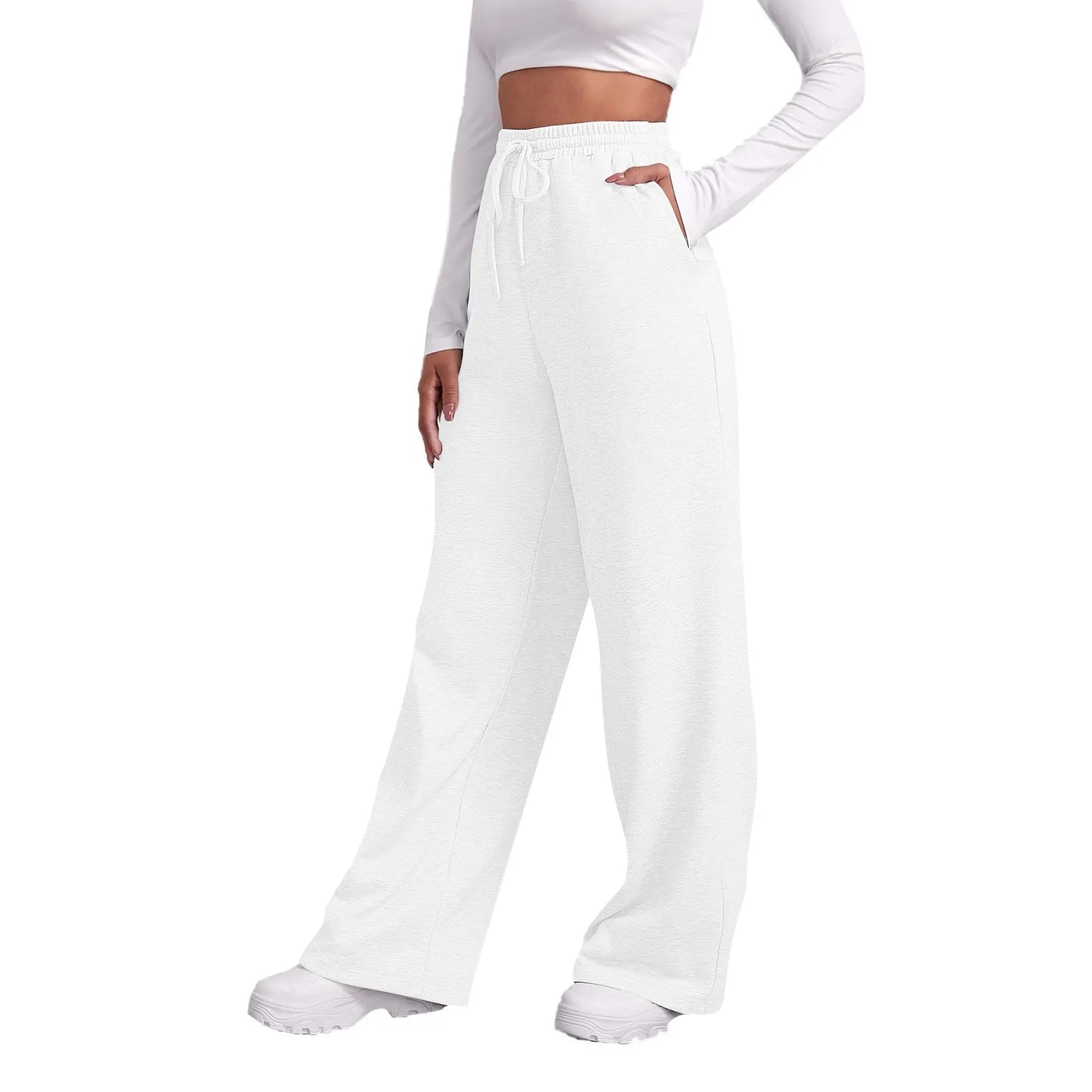Women's Fleece-Lined Wide Leg Sweatpants | Casual Joggers Wide Leg Sweatpants Oasis Select White XXL