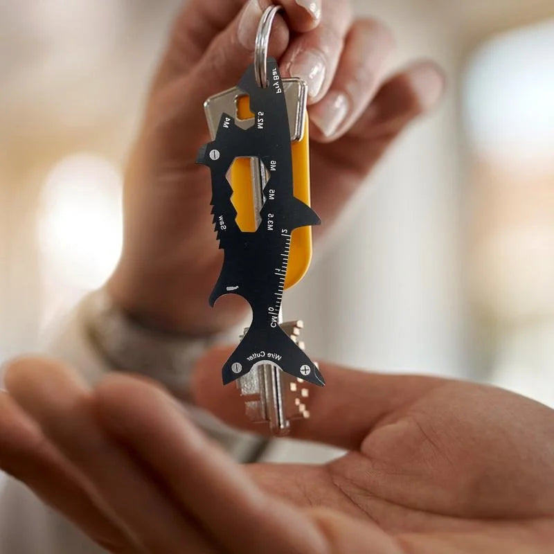 Shark Shaped Bottle Opener 15 in 1 Wallet Tool Card Stainless Outdoor Pocket Screwdriver Survival Tool Multi-function Keychain Oasis Select
