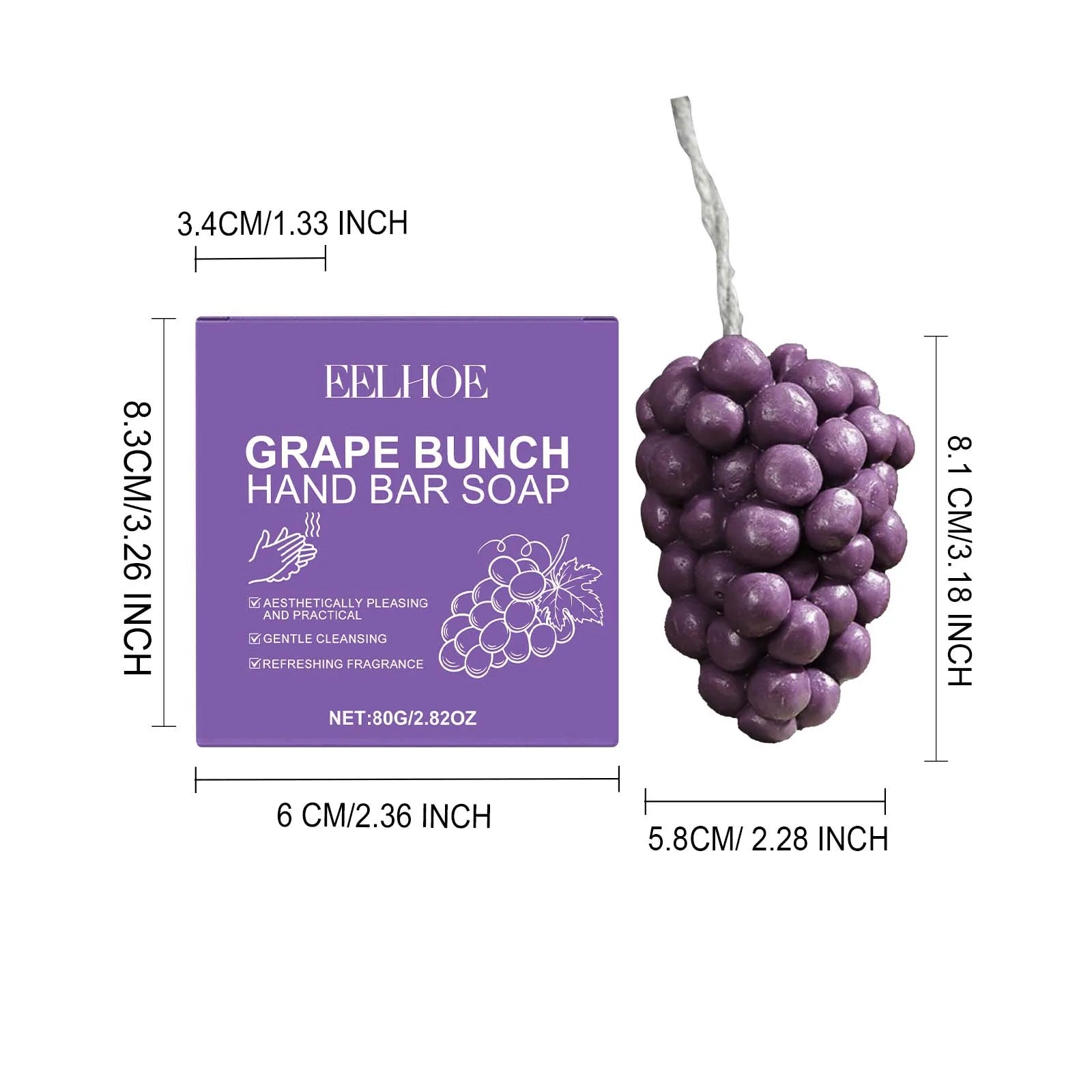 EELHOE Grape Bunch Handmade Soap Bar – Moisturizing & Decorative Handmade Bar Soap Oasis Select 80g Boxed