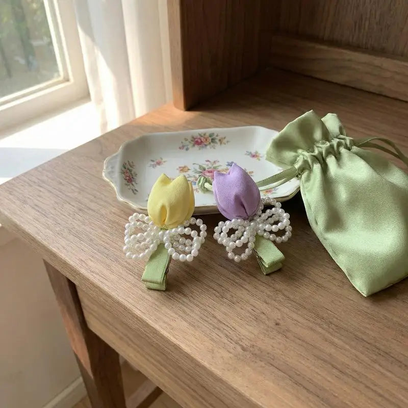 Tulip Pearl Hair Clips for Women & Girls – Set of 2 Hair Clip Oasis Select