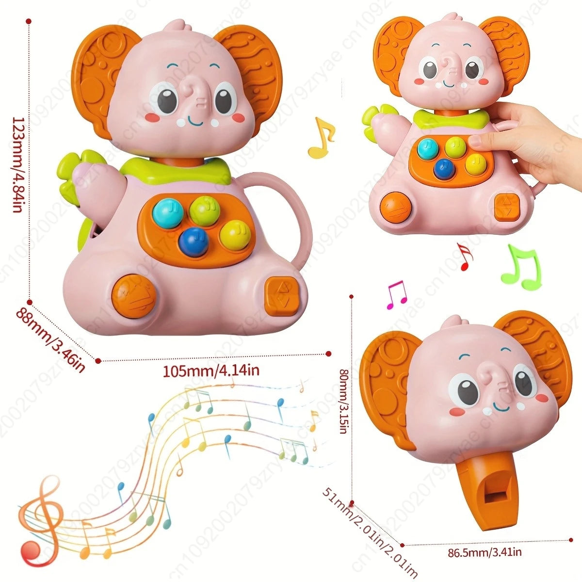 Baby Rattle Toy with Elephant Shapes - Sensory Development Toy for Infants & Toddlers, Mixed Colors - Hand-Eye Coordination, Oasis Select