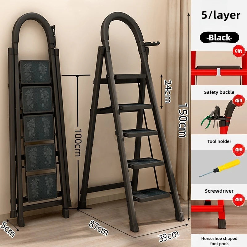Ladder, zigzag ladder, folding ladder, three four five six step ladder, thickened carbon steel engineering ladder Oasis Select Blackfivestep