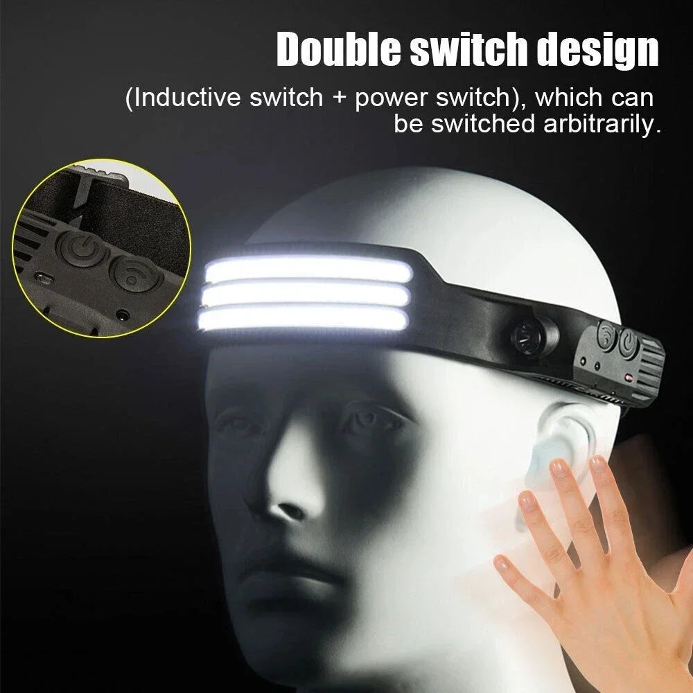 COB LED Headlamp Motion Sensor 10 Modes USB-C Rechargeable