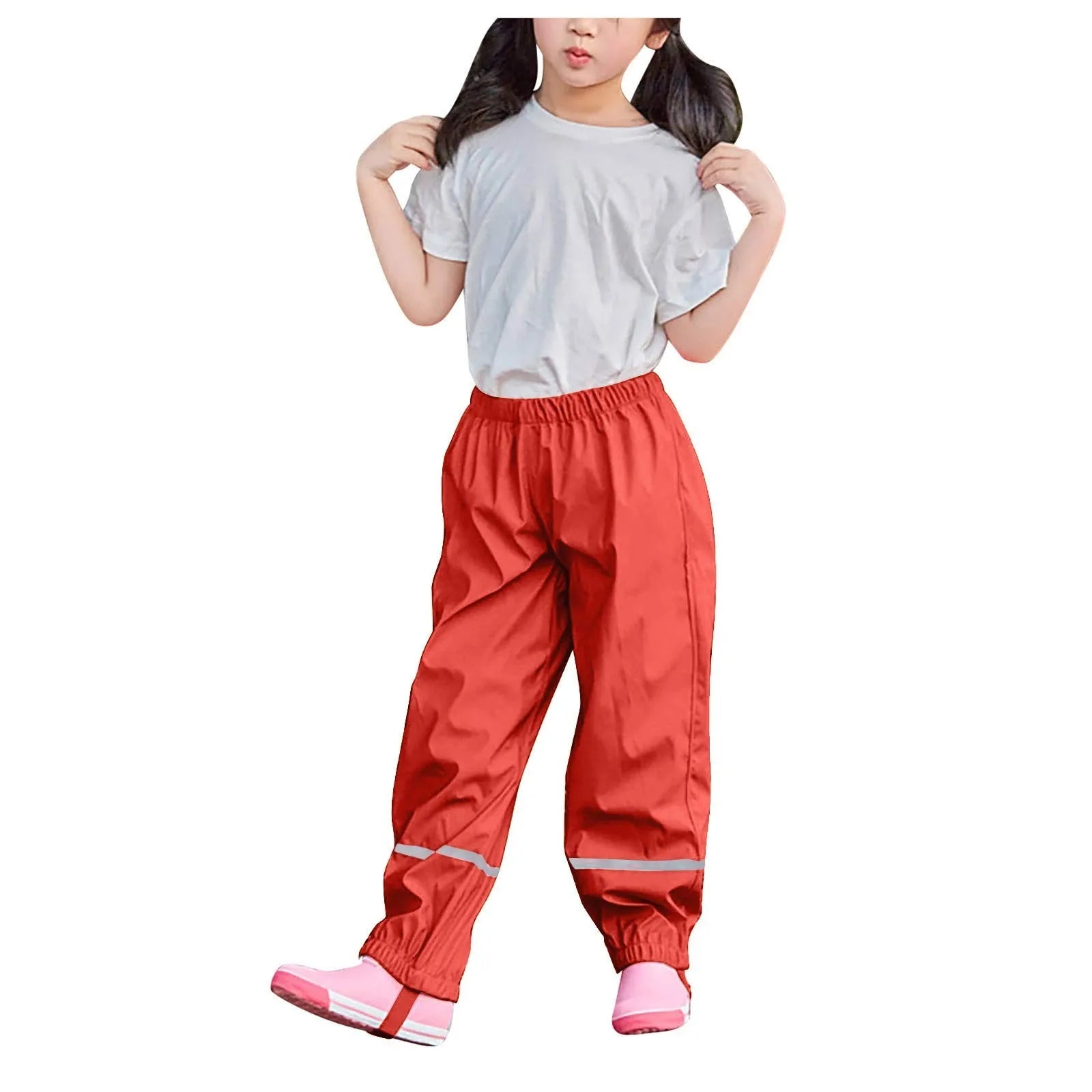 Children's Solid Color Loose Pencil Wind And Waterproof Mud Trousers Breathable Multi-function Casual Trouser For Boys And Girls Oasis Select Red 110