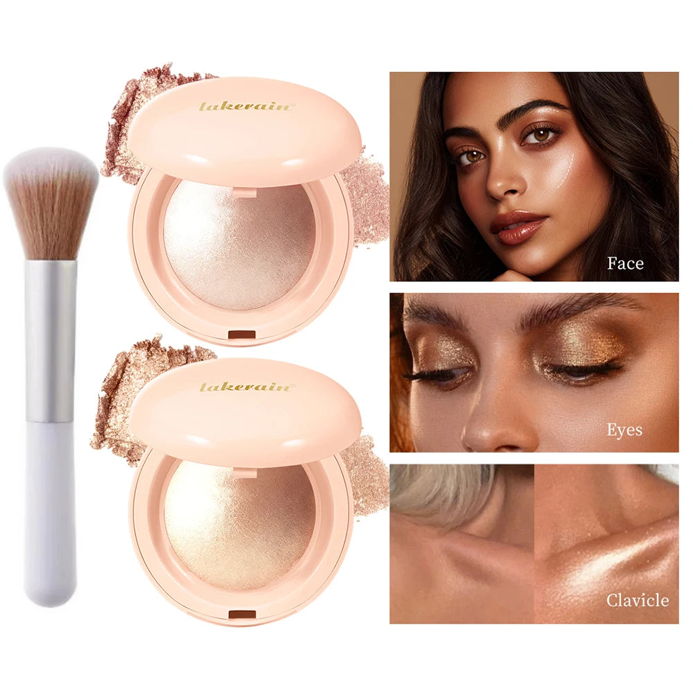 Baked Shimmer Highlighter Powder with Brush – 4 Shades Baked Highlighter Powder Oasis Select
