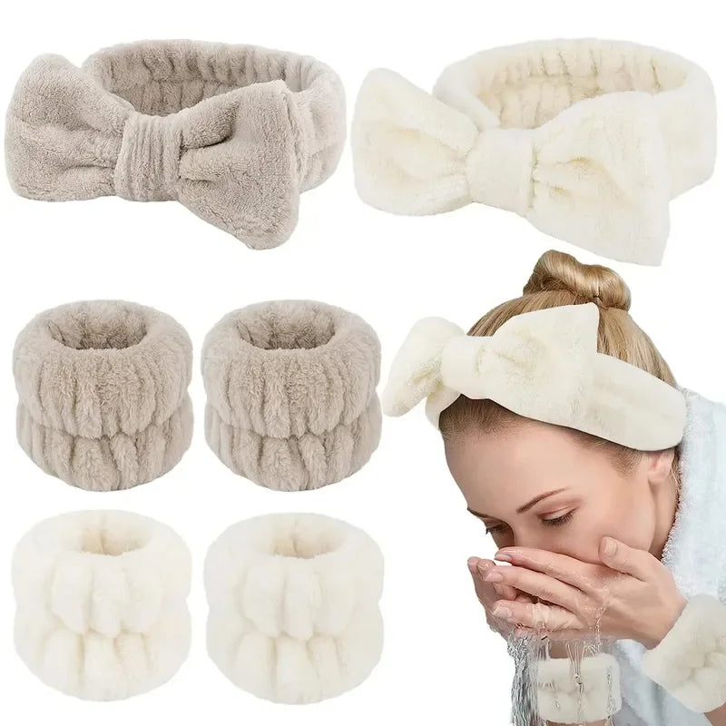 Wash Face Headbands For Women Coral Fleece Hair Bands Cuff Waterproof Bands Absorbent Wristbands Head Band Hair Accessories Set Oasis Select
