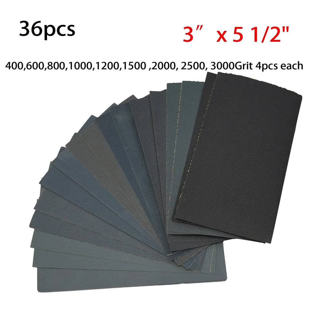 18pcs/Set Sandpaper 400,600,800,1000,1200,1500,2000,2500,3000 Grit Sandpaper Wet / Dry Sanding Paper Abrasive Polishing Tools Oasis Select 36pcs