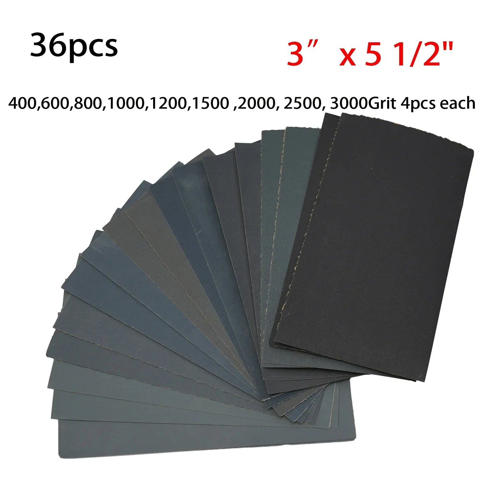 18pcs/Set Sandpaper 400,600,800,1000,1200,1500,2000,2500,3000 Grit Sandpaper Wet / Dry Sanding Paper Abrasive Polishing Tools Oasis Select 36pcs