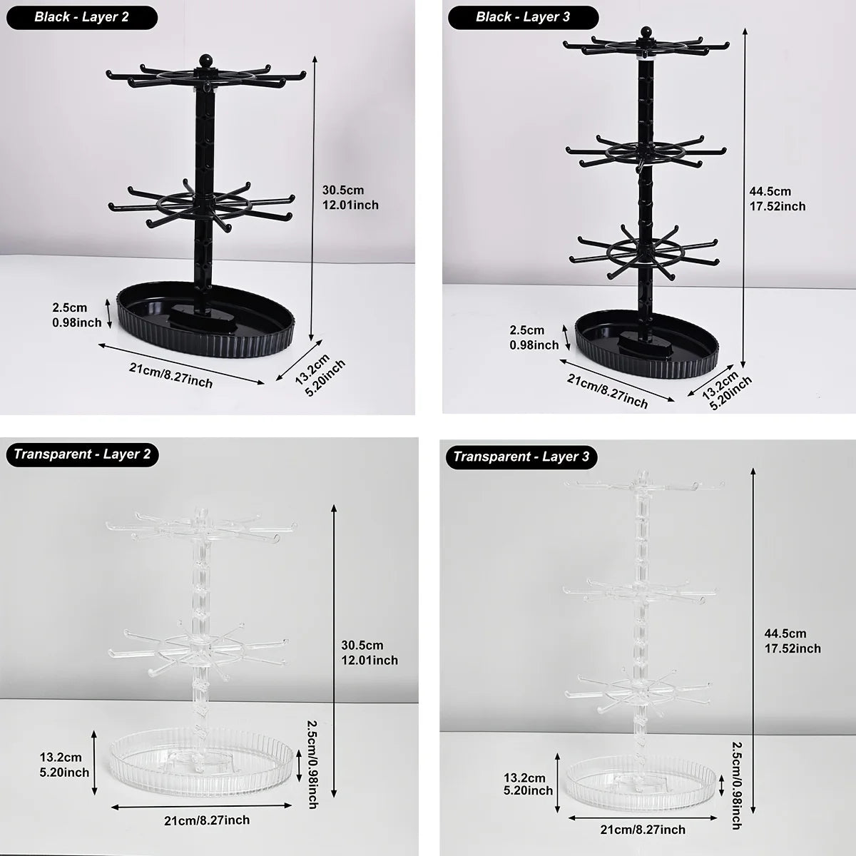 1pc rotatable 2-tier/3-tier jewelry display stand multi-functional hanging earringsrings bracelets watches accessories organizer Oasis Select