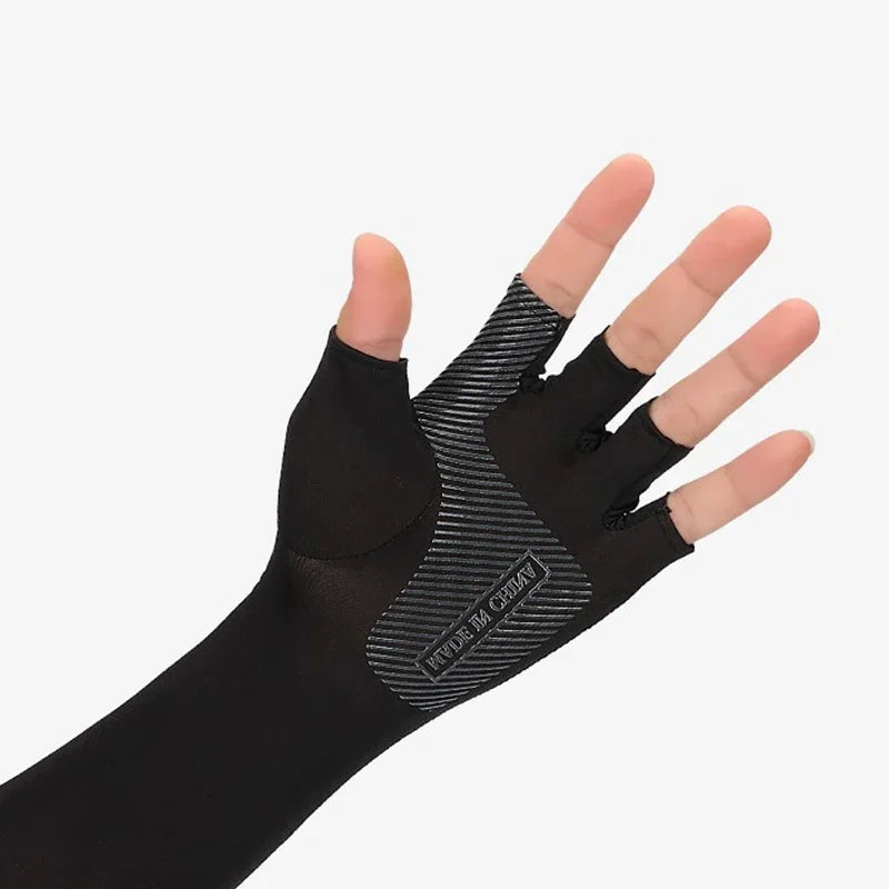1Pair Sport Arm Sleeves Cycling Running Fishing Climbing Arm Cover Sun UV Protection Ice Cool Sleeves 5 Finger Cuff Oasis Select