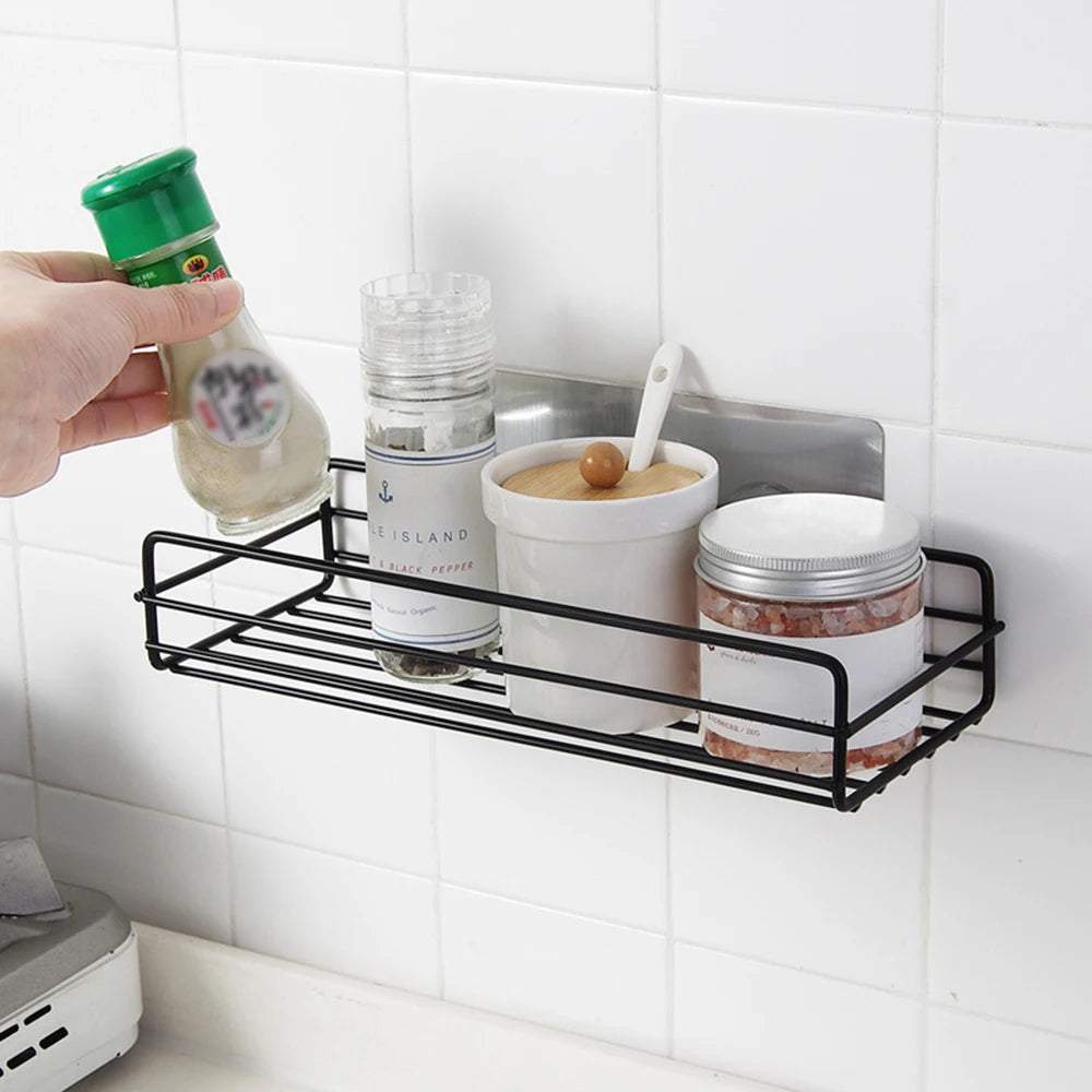 Black Iron Corner Shower Caddy Rack – Punch-Free Wall Mount