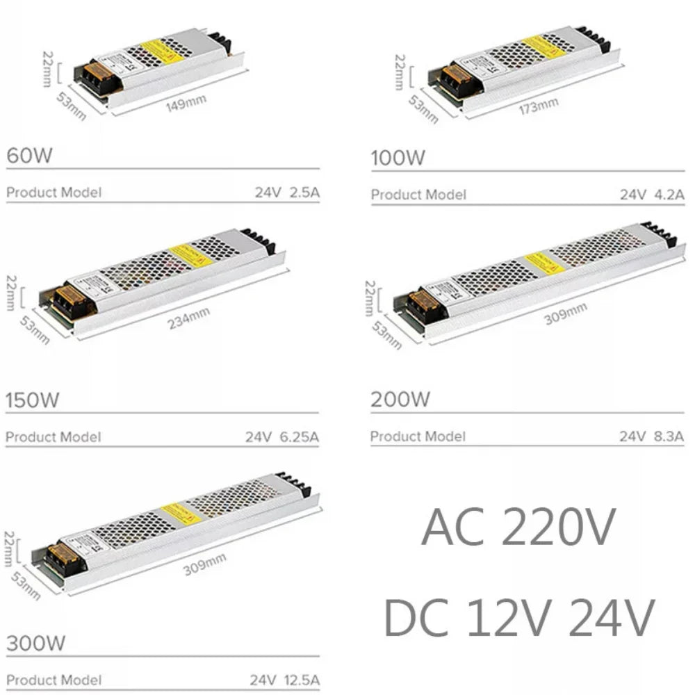 12V 24V Power Supply Transformers 220V AC DC Converter Switching Power Supply 60W 150W 200W 300W 400W SMPS Led Driver Ultra Thin Oasis Select