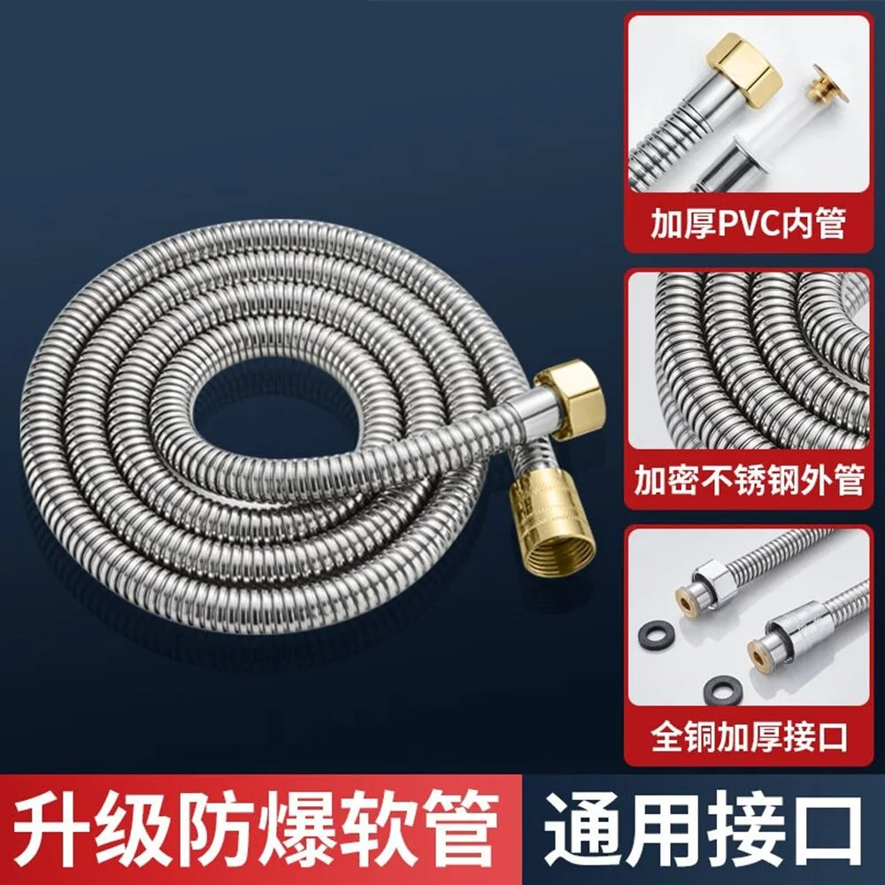 1.5/2/3M Brass Head Stainless Steel Flexible Shower Hose Long Bathroom Extension Plumbing Pipe Pulling Tube Bathroom Accessories Oasis Select Silver 1.5M