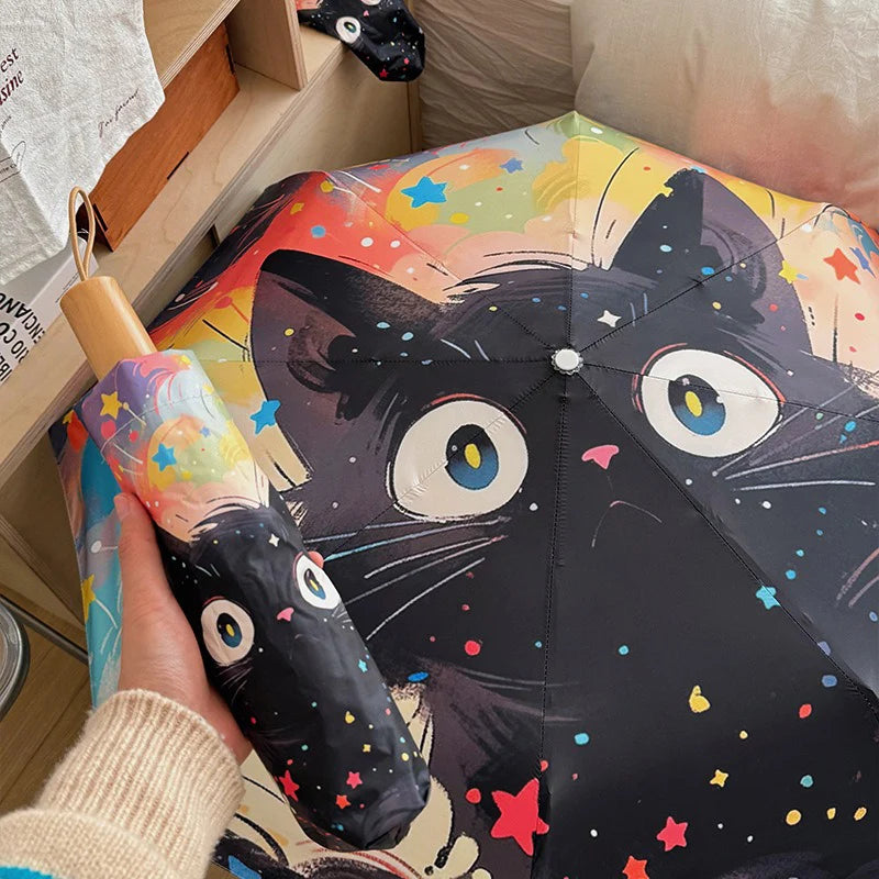 Cute Star Kitten Sunscreen Umbrella Women's Weather Umbrella UV Resistant Sun Umbrella Automatic Portable Folding Umbrella Oasis Select