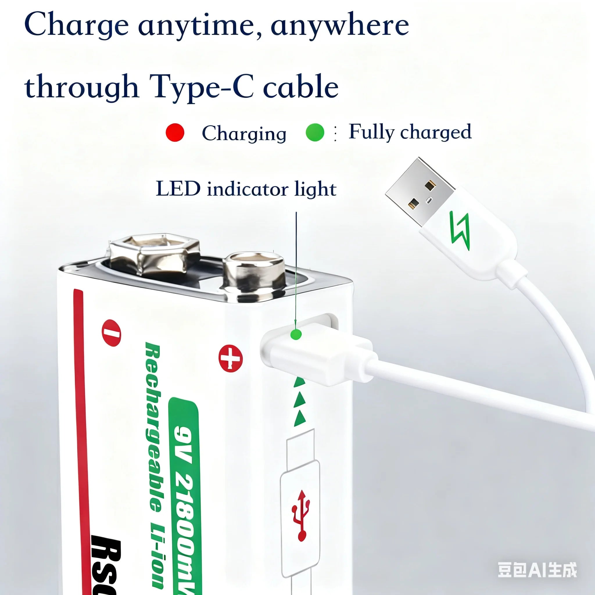 Rscrola USB 9V Rechargeable Battery 21800mWh USB Type-C Rechargeable 9V Li-ion Battery for RC Helicopeter Model Multimeter Toy Oasis Select