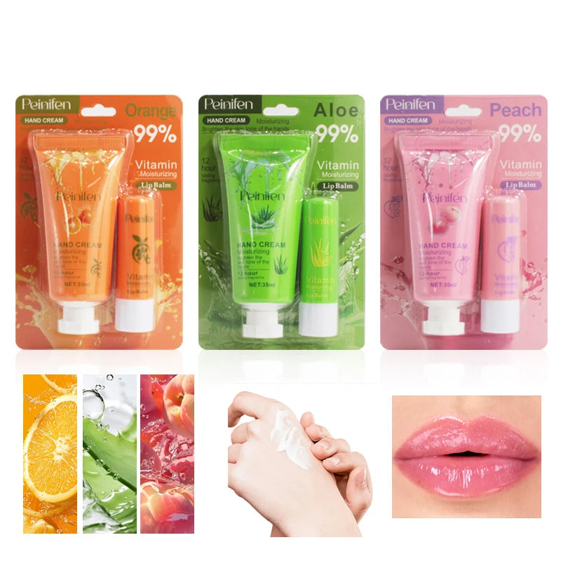 Peinifen Hand Cream & Color-Changing Lip Balm Set – Vitamin E Hand & Lip Care Set Oasis Select